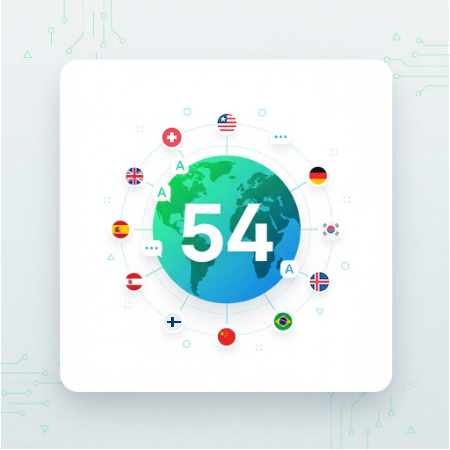 A globe showing 54 languages supported