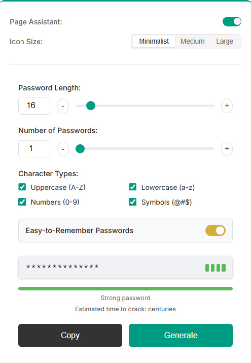 Demonstration of the inline password generator icon